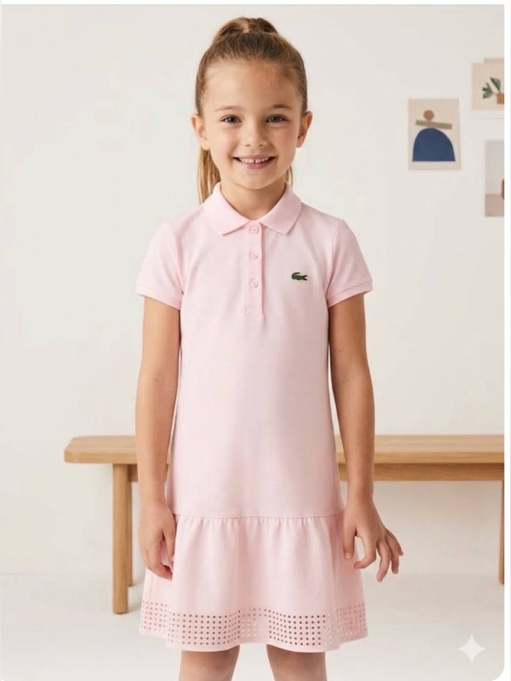 Lacoste Light Pink Polo Drop Waist Preppy Dress with Eyelet Hem,Sz 12 (Girl)